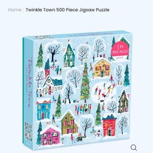 Twinkle Town 500 Piece Jigsaw Puzzle winter holiday Christmas scene trees skate